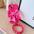 Rose Red silicone bow beads chain phone case for Samsung TPU back cover