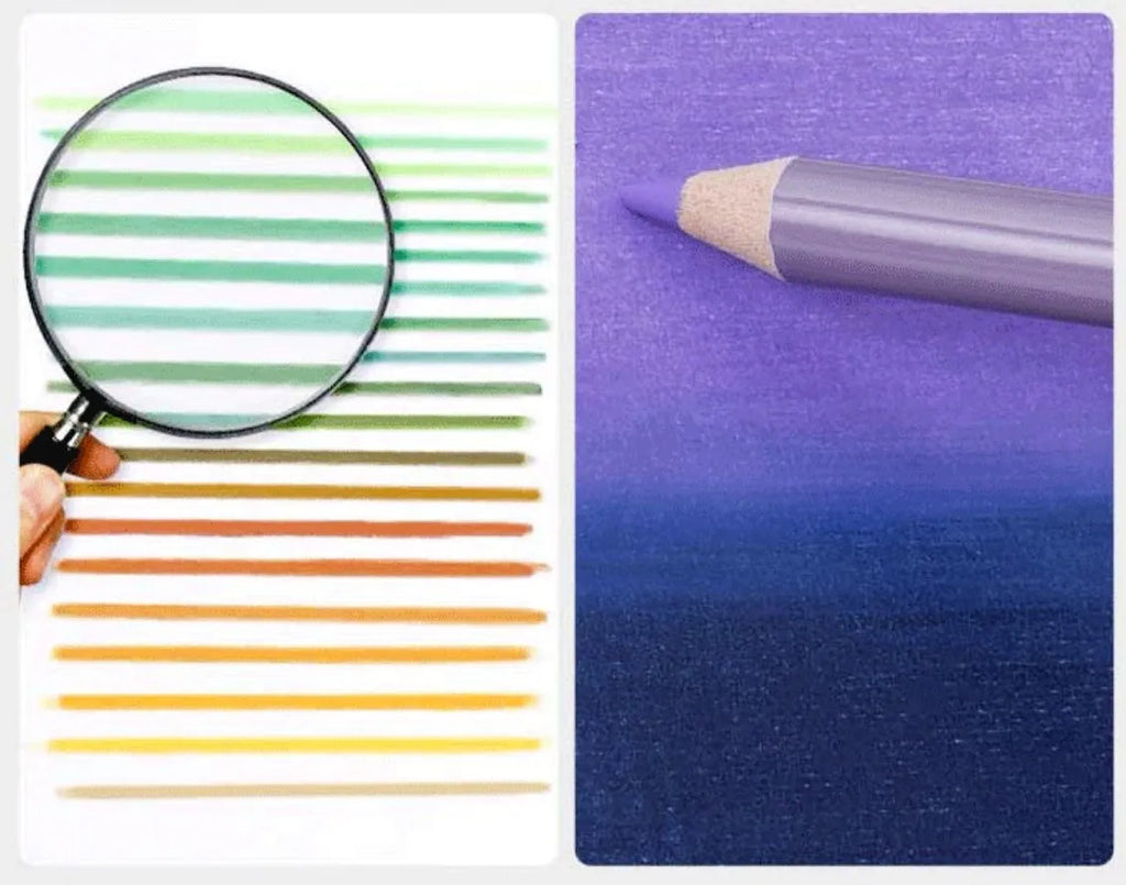 Set of 72 coloured art pencils in a box, with basswood barrels and soft cores for drawing and sketching.
