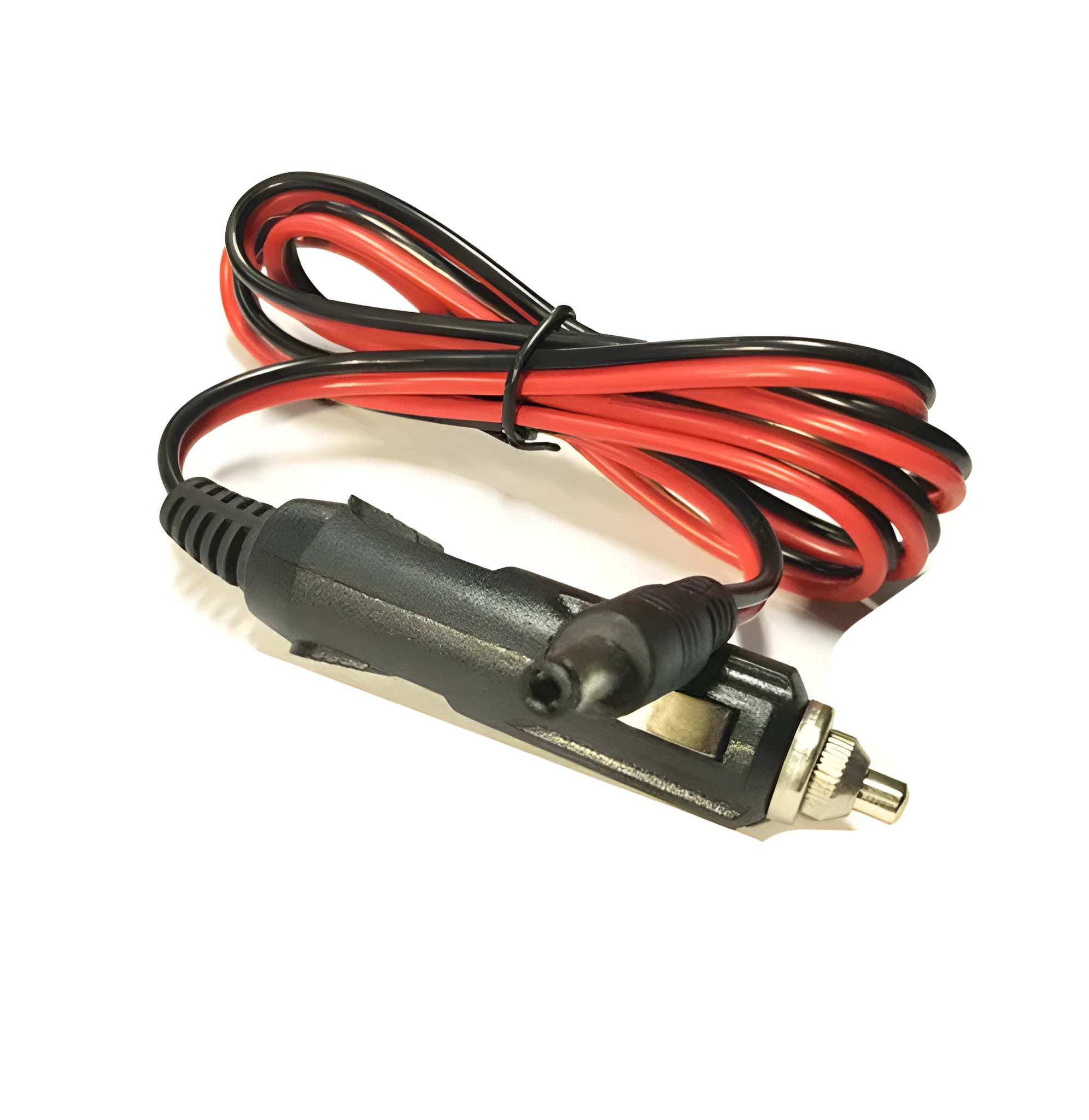 Black 12V car cigarette lighter to DC power cable with fuse and indicator light.
