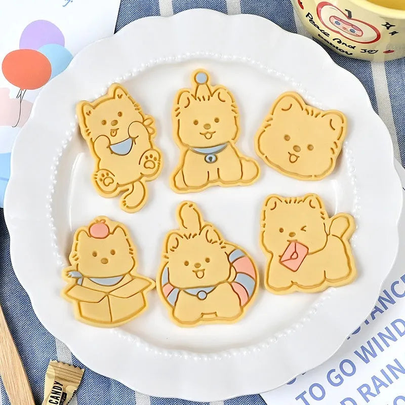 Three-dimensional puppy cartoon biscuit mould with birthday hat design for baking dog-themed cookies