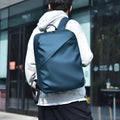 Large capacity waterproof PU leather backpack in black colour with sewing thread detailing