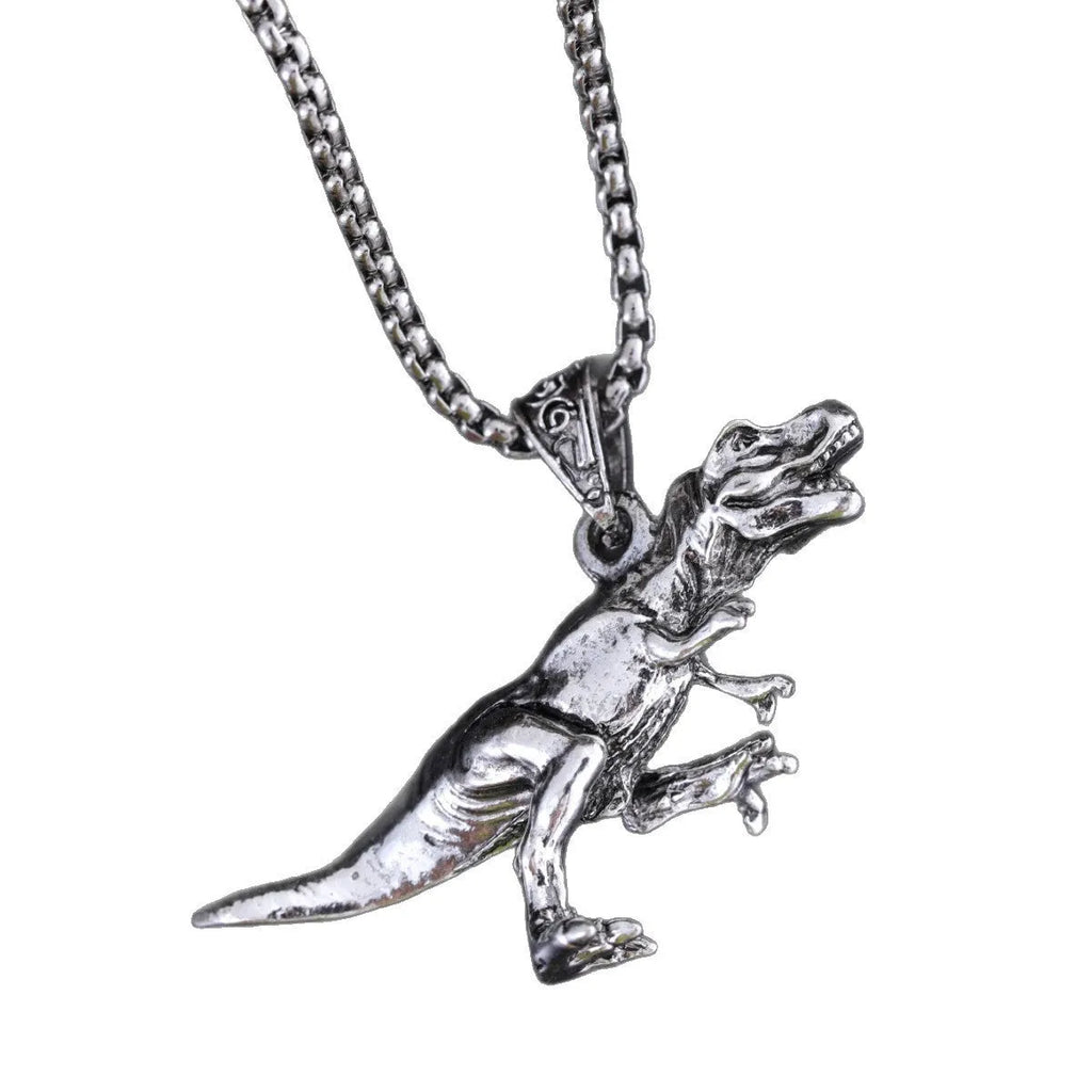 New Hip Hop Style Titanium Dinosaur Pendant necklace on display