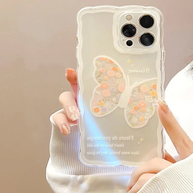 Silicone TPU iPhone case with cartoon painted back cover, available in Flower Bear, Pink Cloud Bear, Pink Tulip, and White Cloud Bear.