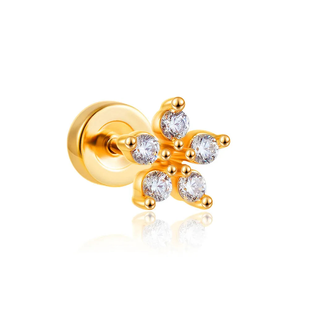 Titanium steel mini ear bone stud with electroplated gold finish and zircon crystal accent in geometric shape