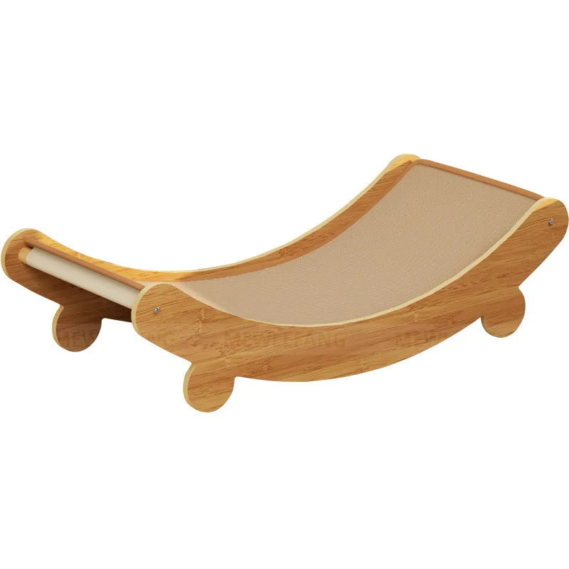 Sisal U-shaped cat scratching lounge chair with nest in pastoral style, showing large, medium, and small size options.