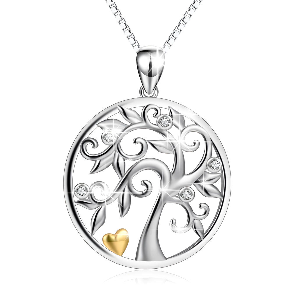 Hollow out tree of life pendant necklace in 925 sterling silver with micro inlaid zircon, 27.51mm by 20.94mm pendant, 18 inch chain