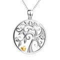 Hollow out tree of life pendant necklace in 925 sterling silver with micro inlaid zircon, 27.51mm by 20.94mm pendant, 18 inch chain