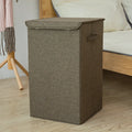 Foldable cotton linen storage basket in brown colour showing three-dimensional structure