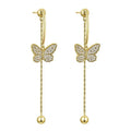 Alloy golden butterfly tassel earrings with electroplated finish for women