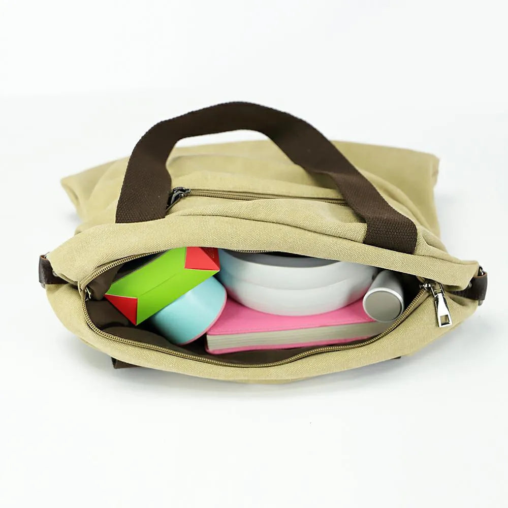 Korean casual canvas bag with square vertical shape, texture canvas, car suture detail, and plain pattern in blue.
