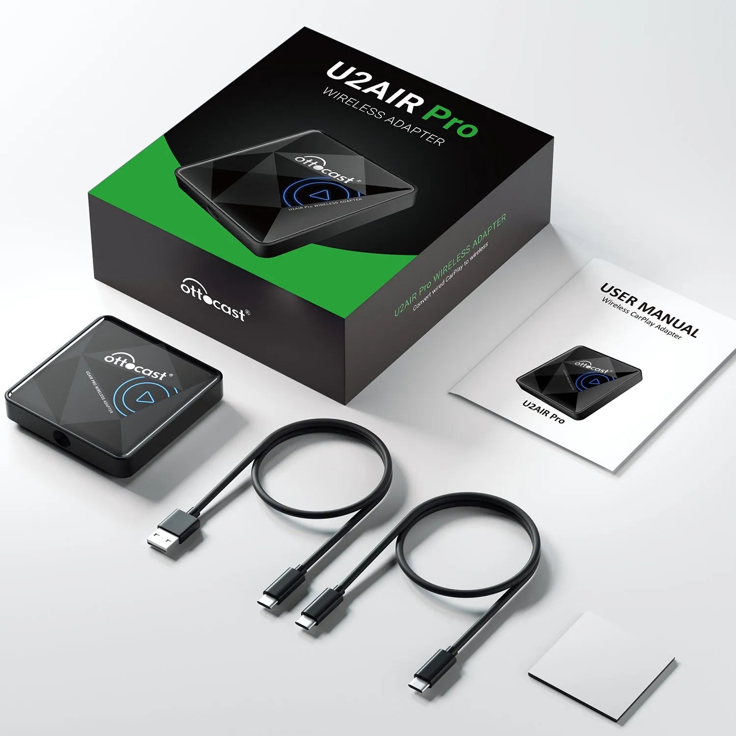 Black wireless car Bluetooth box with Type-C connector and compact rectangular design
