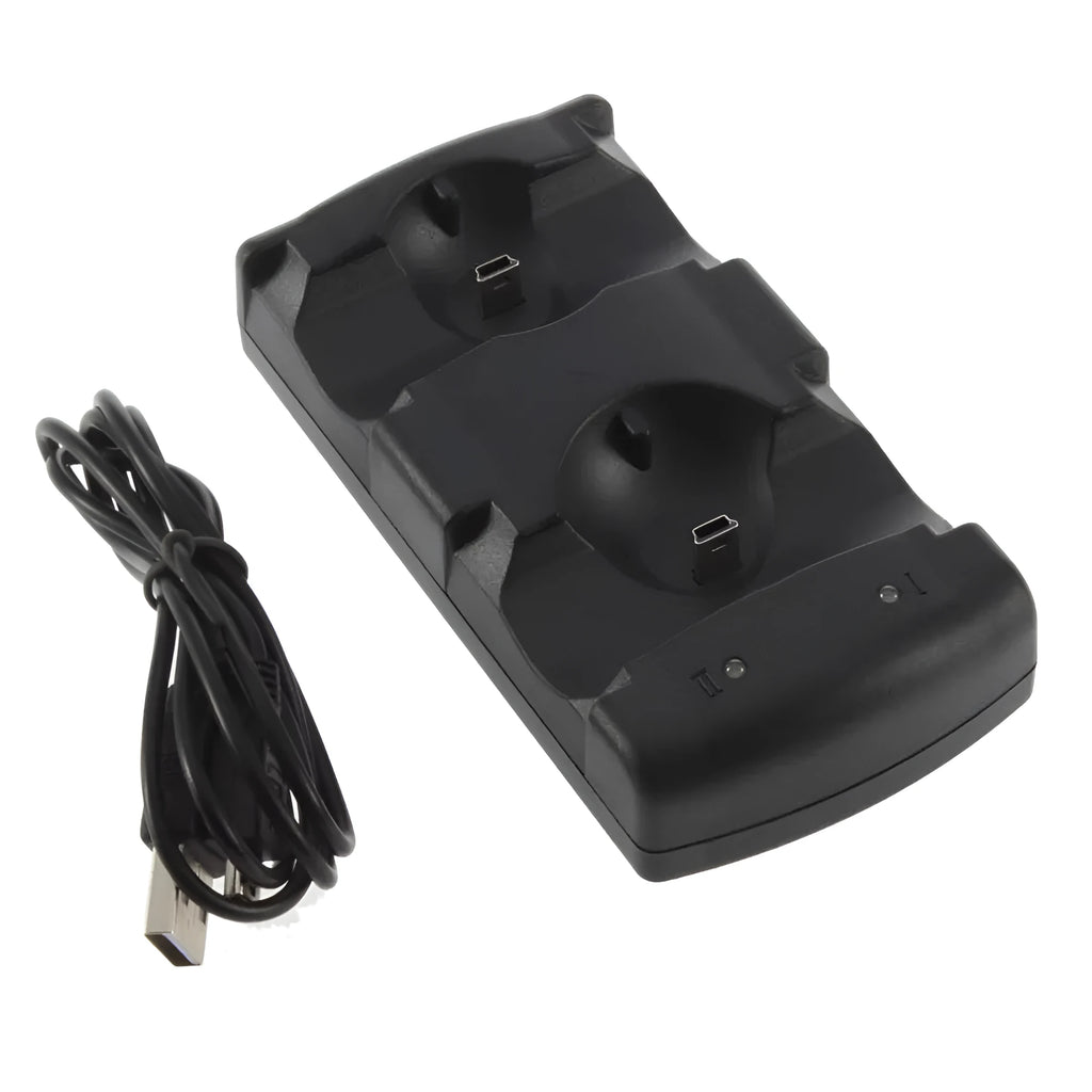 Black PS3 dual USB charger dock with cable, 108 g plastic charging station