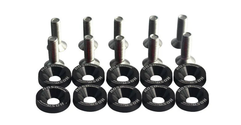 Car modification gasket screw and washer kit in eight colour options including black, red, blue, and gold yellow