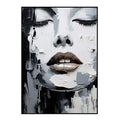 Handmade oil painting canvas black and white abstract knife painting portrait women home decor rolled frameless unstretched