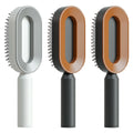 Self-cleaning hair brush with air cushion design in black gold, white, or black purple colours