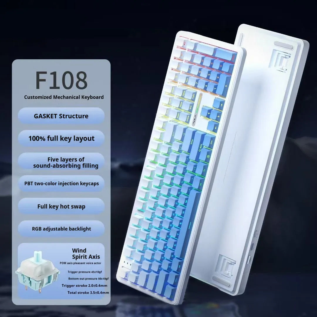 F108pro wireless mechanical keyboard in Milk Brown colour with USB cable and spare switch