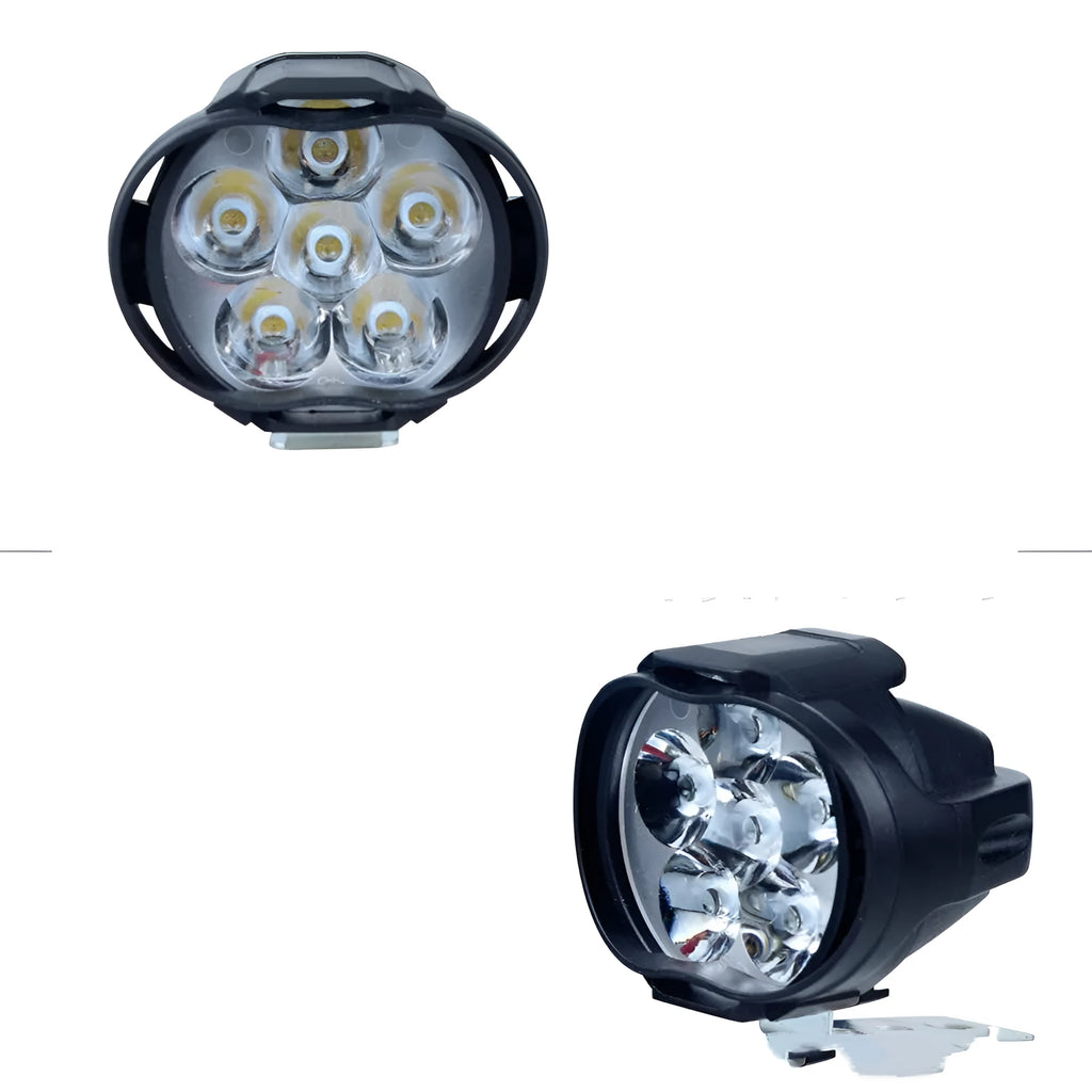 Black plastic 12V LED spotlight for electric vehicles with six lamp beads and white light output