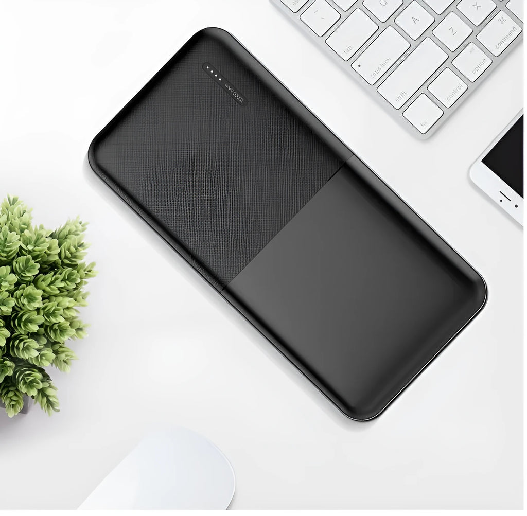 20000mAh power bank with multiple USB ports in black plastic housing