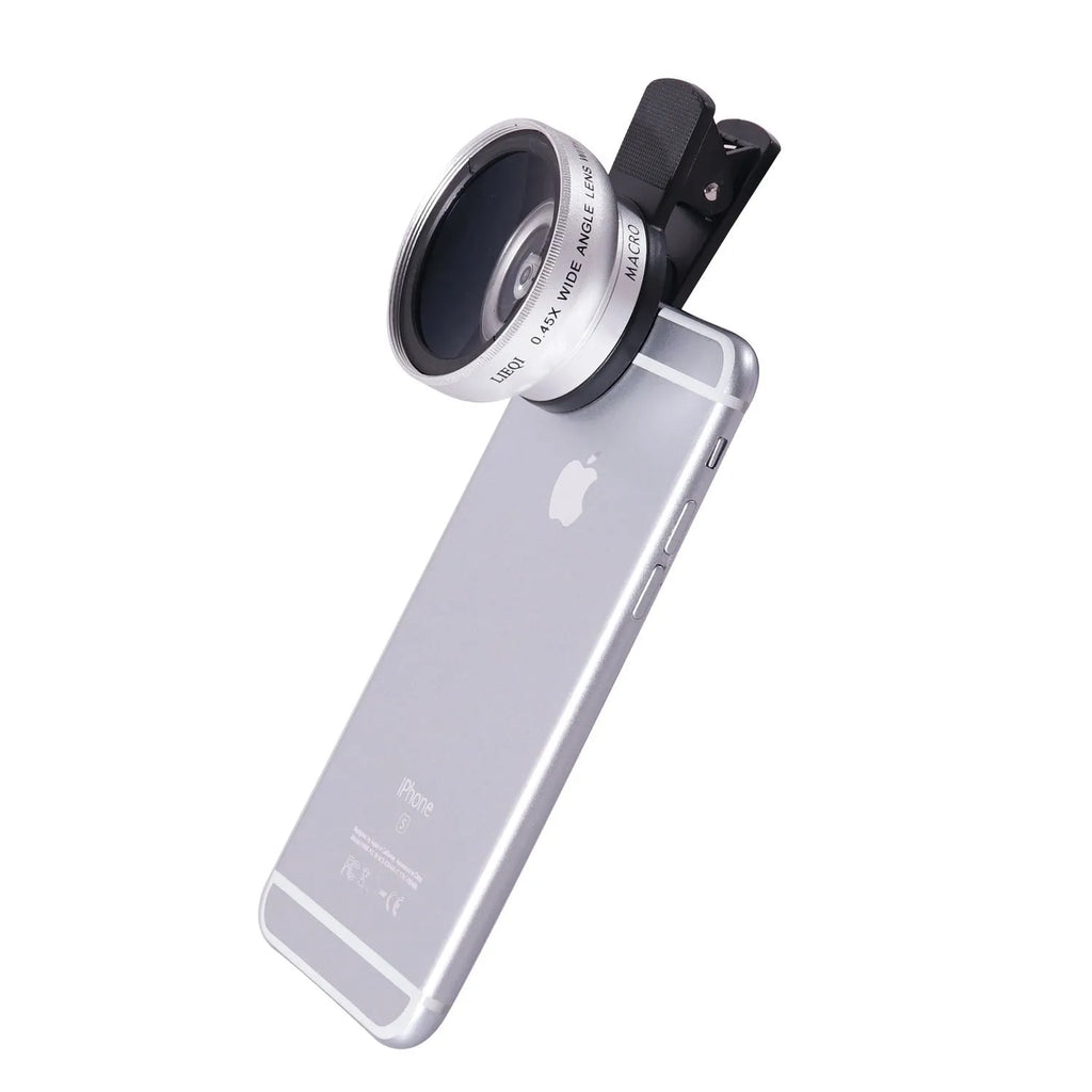 LIEQI 0.45X wide-angle macro external lens for mobile phone cameras in four colour options