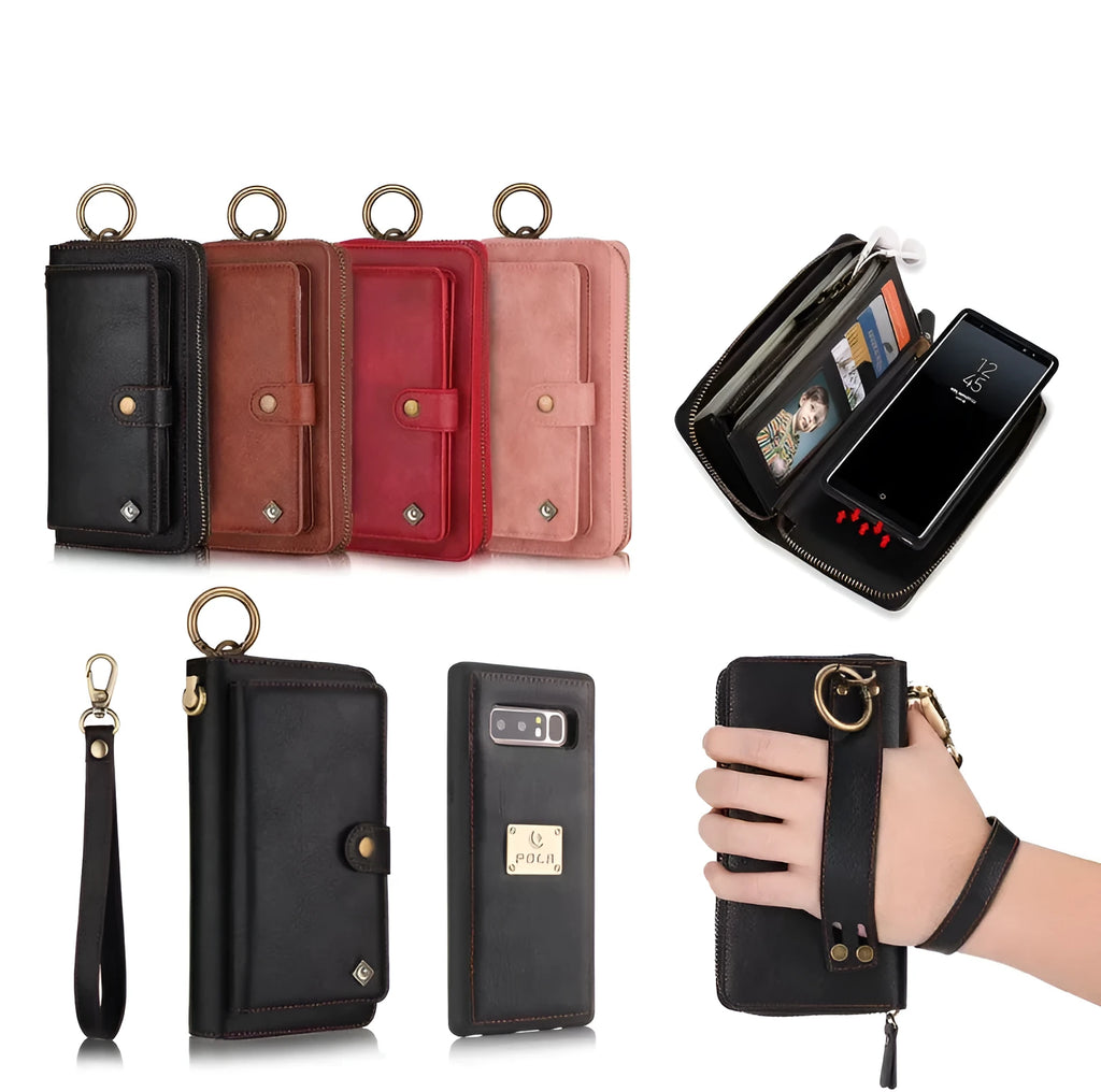 Black imitation leather wallet phone case with zipper for Samsung Galaxy Note8.