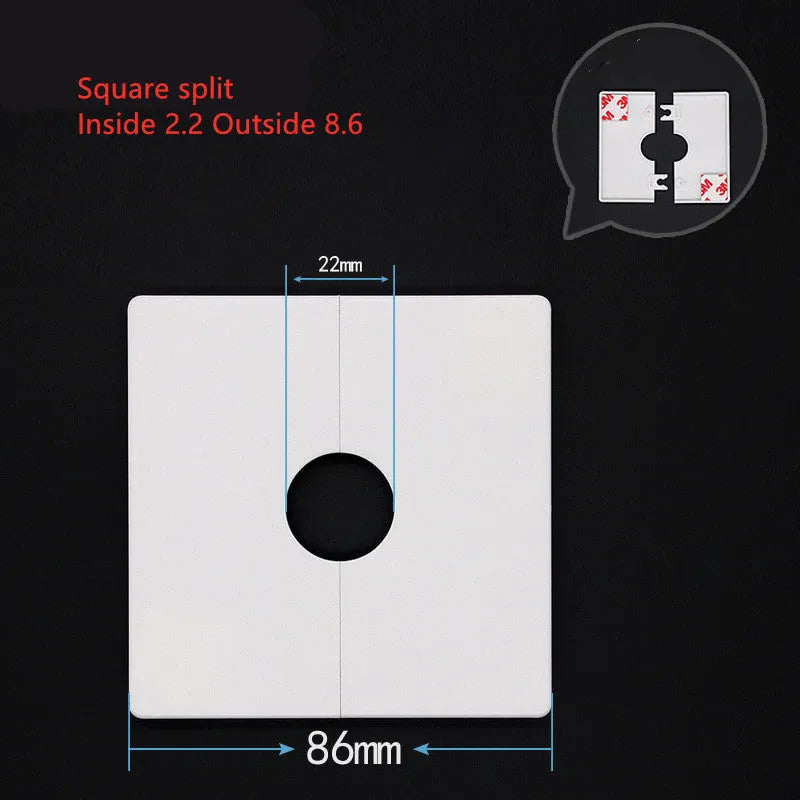 A white ABS plastic decorative ring sticker with 3M adhesive backing for covering wall holes.