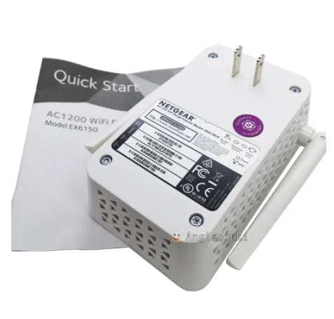 NETGEAR white dual-band WiFi range extender with 1200Mbps speed and gigabit port