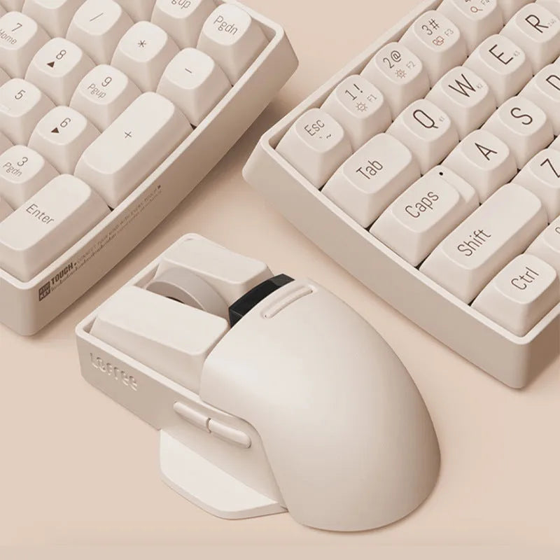 Xiaoqiao Three Mode Wireless Mouse in Tofu Colour with USB receiver and Type-C cable.