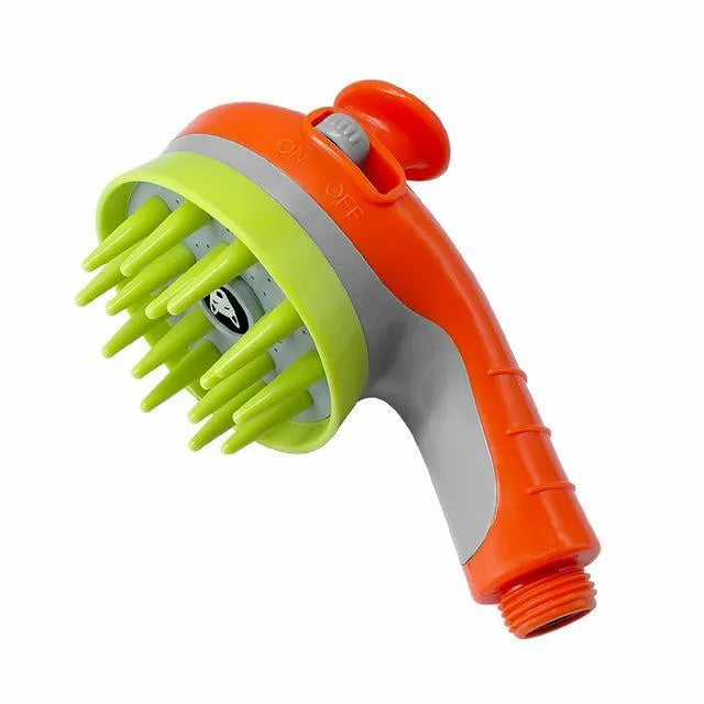 Dog shower brush sprayer in blue with three-in-one massage shampoo functions and 6.3m coverage