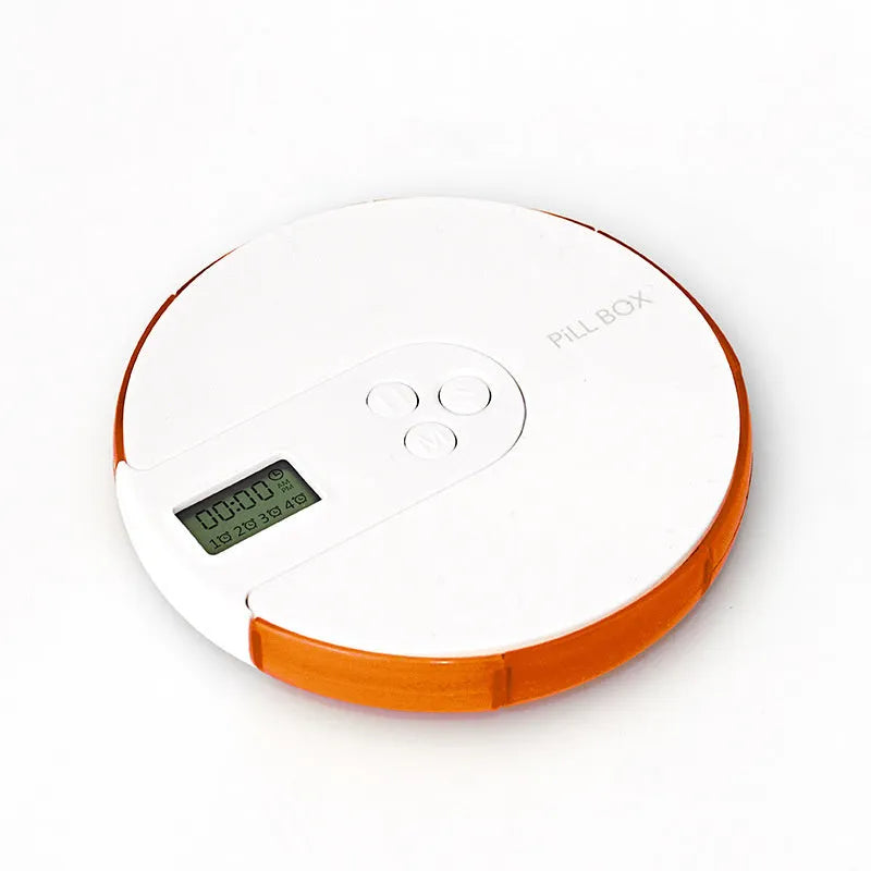 7-compartment alarm clock pill dispenser, 11 x 11 x 2.0 cm, with 24-hour reminder
