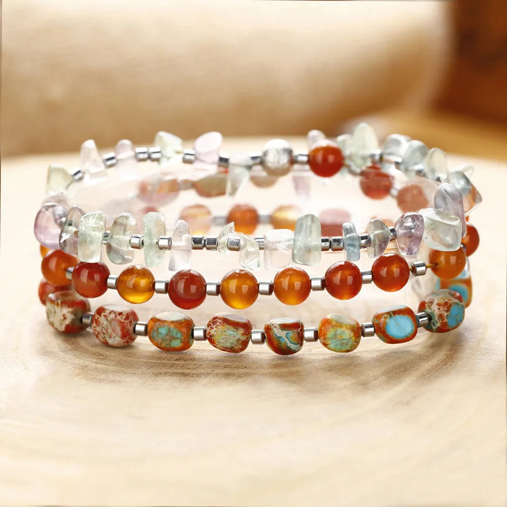 Red agate hand-woven bracelet with geometric beads and texture design