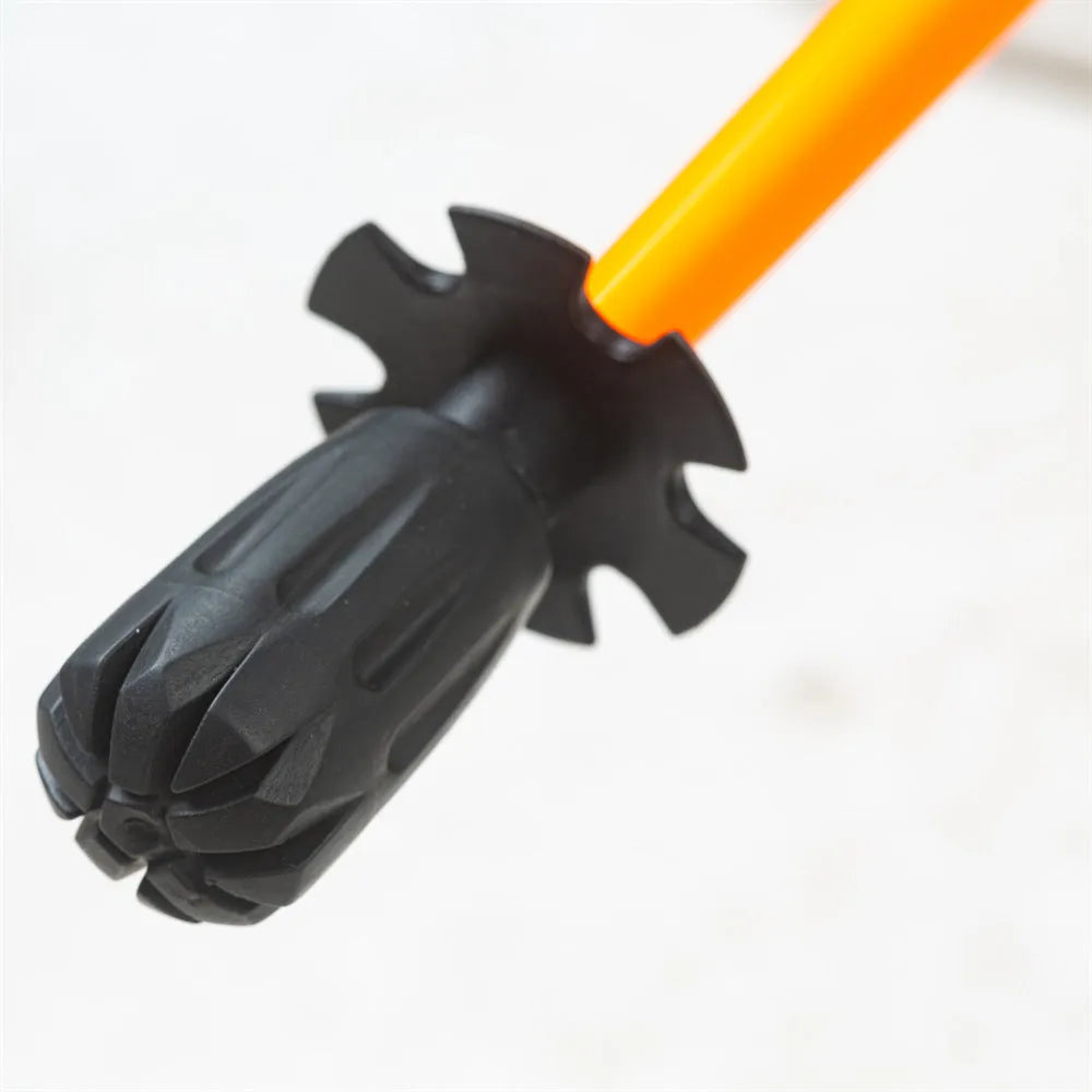 Ultralight high modulus carbon fibre five-section folding trekking pole in colourful finish against outdoor background
