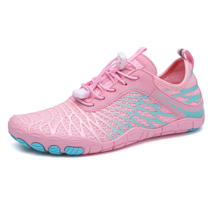 Upstream outdoor sports lace-up shoes in multiple colours on a white background, showing lace-up front and rubber sole.