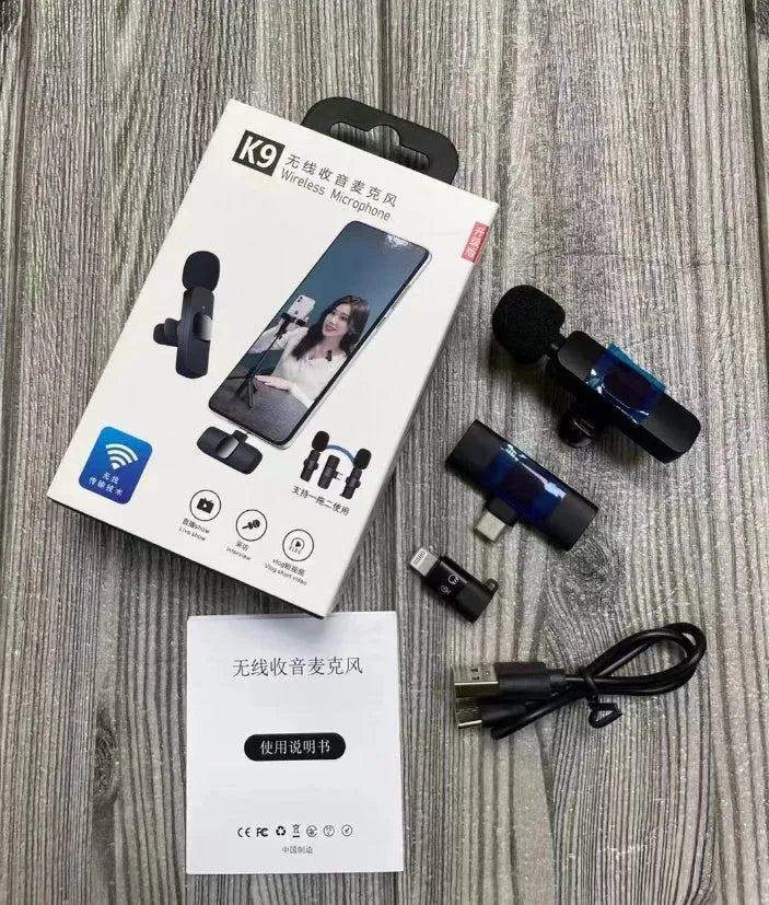 Wireless collar clip microphone for outdoor video recording with multiple interface connection options