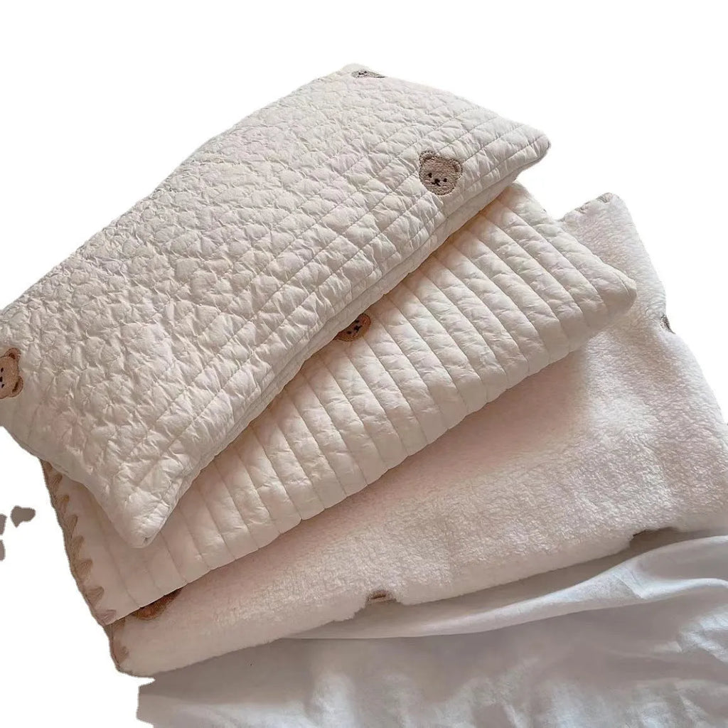 Simple bear pattern dog bed set with mattress, pillow, and quilt in washable polyester