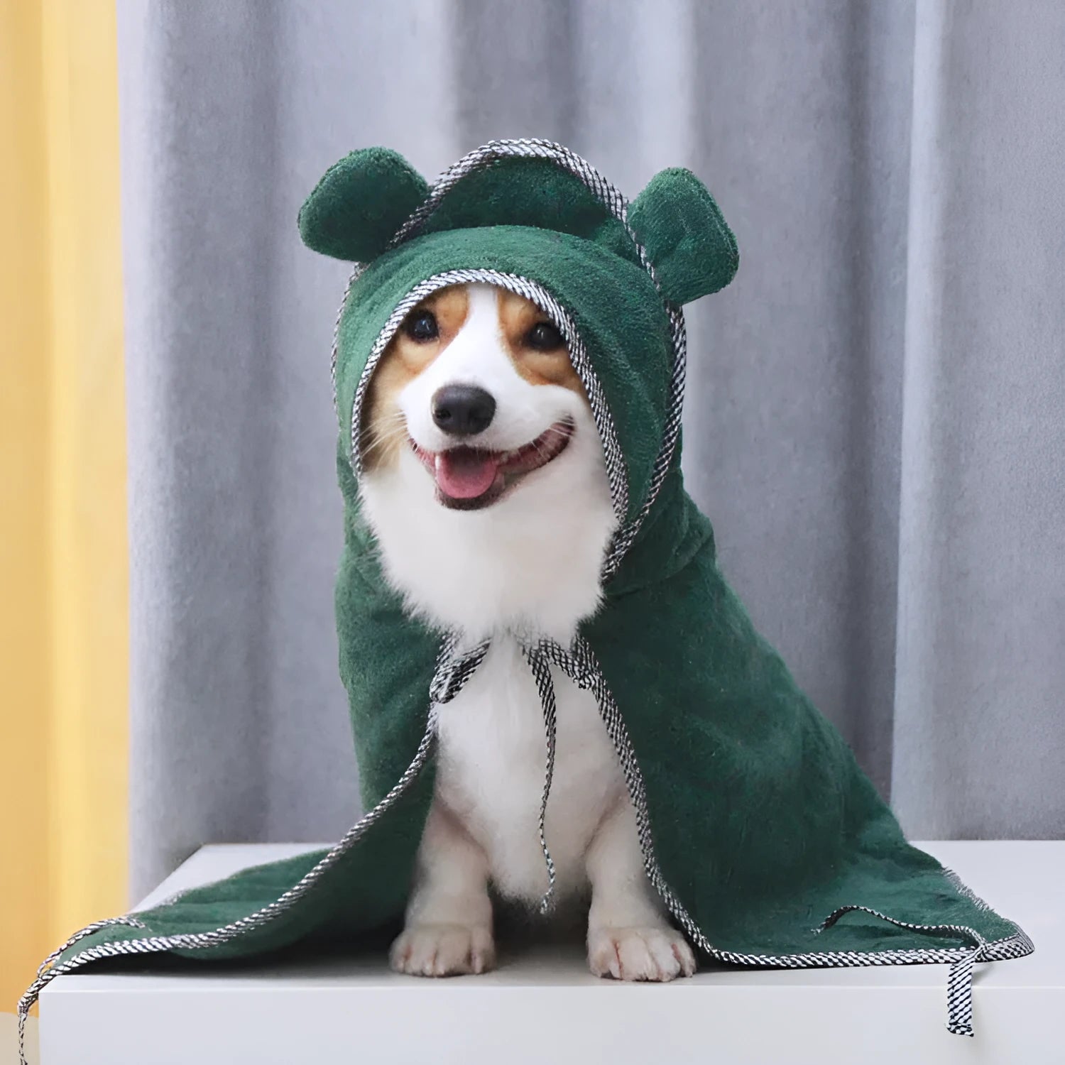 Grey and green ultra fine fibre pet towels for dogs and cats in three different sizes