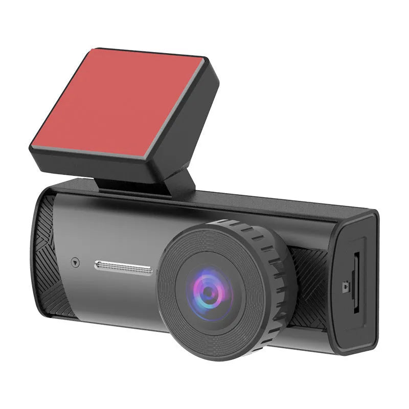 Black WIFI connected car dashcam with touch screen and wide angle lens for vehicle security recording