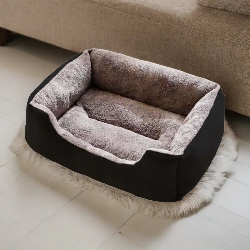 Short plush pet bed cushion for cats and small dogs in grey colour