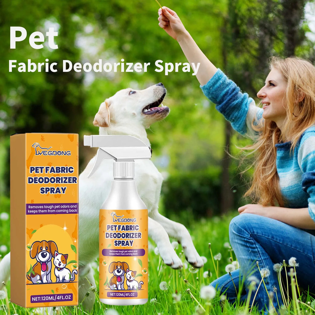Pet deodorant spray 120ml bottle with coconut oil based formula for cleaning pet odour