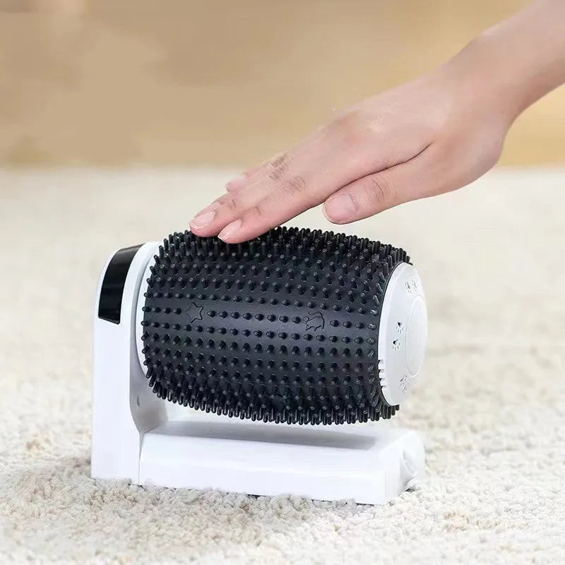 White automatic cat self groomer wall corner brush with silicone bristles and USB cable