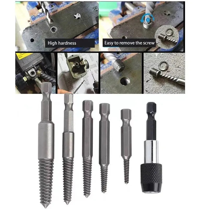 12-piece hexagonal handle screw extractor set in silver metal finish