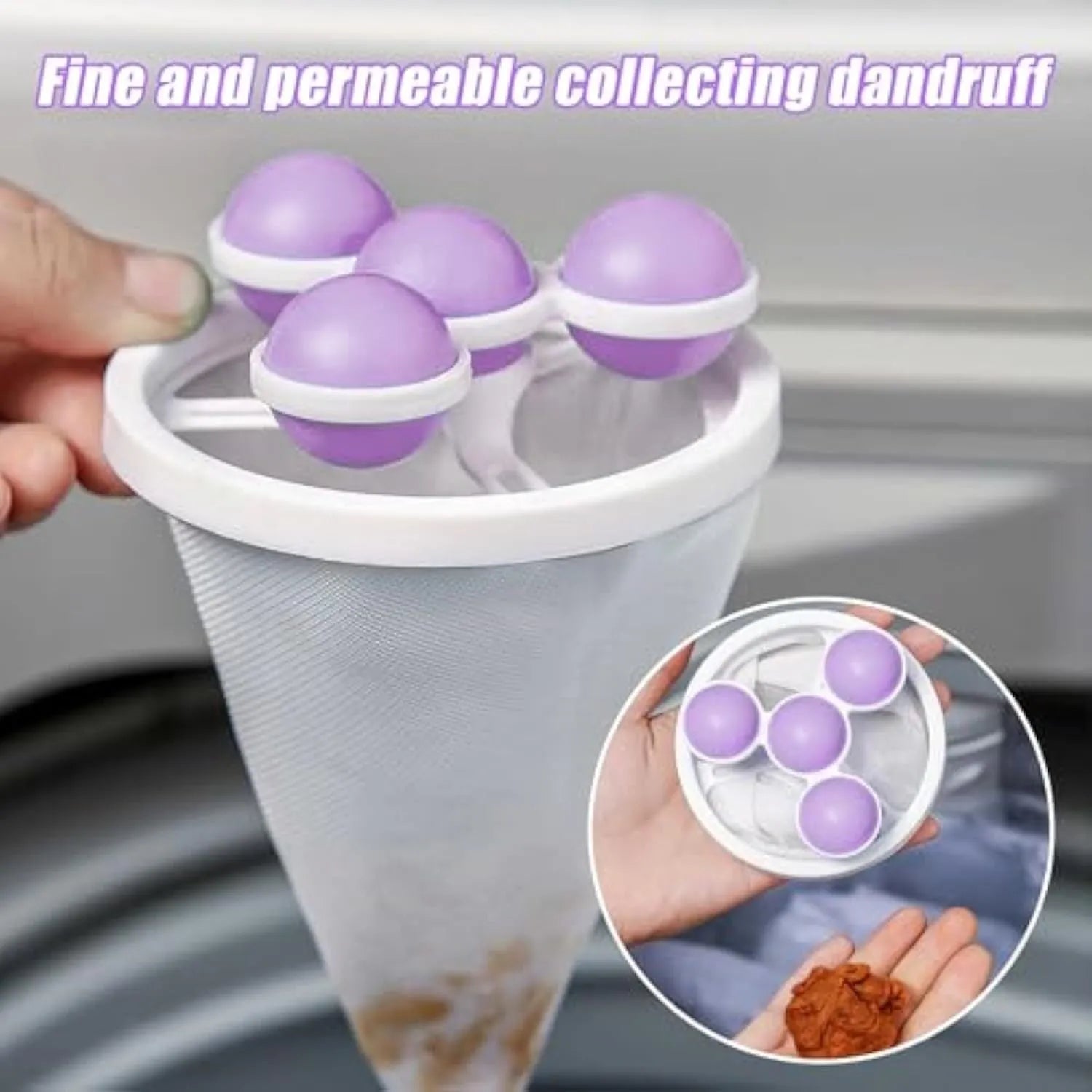 Three reusable washing machine hair filter bags in pink blue purple colours for pet hair removal
