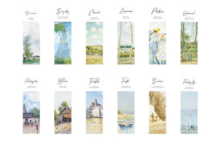 Student creative art bookmark set with 30 sheets on white cardboard showing art designs