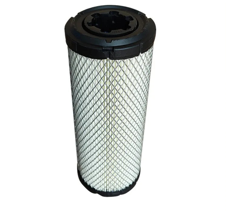 Model 1027 engine air filter with P821575 straight head and P822858 elbow, showing folded filter element.
