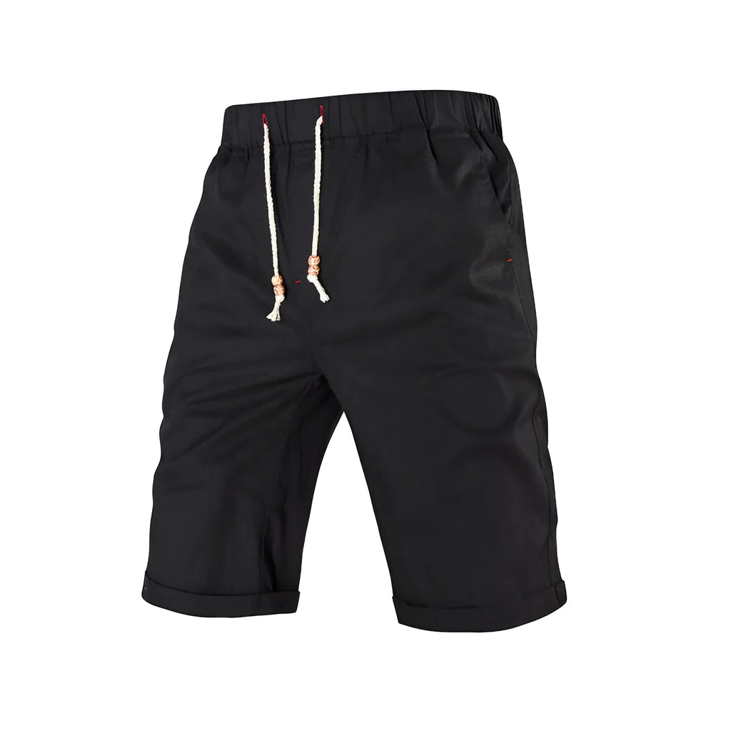 Men's solid-colour sports casual shorts with a drawstring waistband and a zippered side pocket.