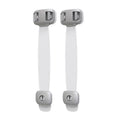 Grey and green adjustable strap child safety lock for cabinets and drawers with adhesive backing