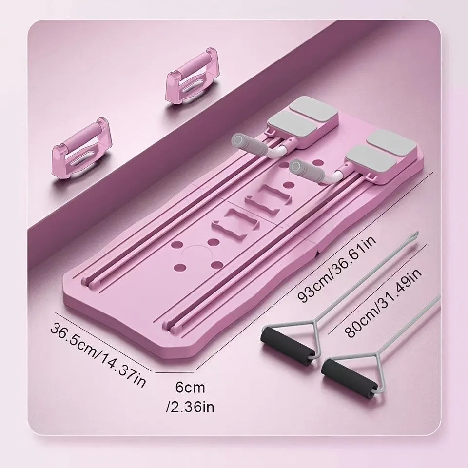 Blue and pink portable ABS supine board-wheel for abdominal exercises at home.