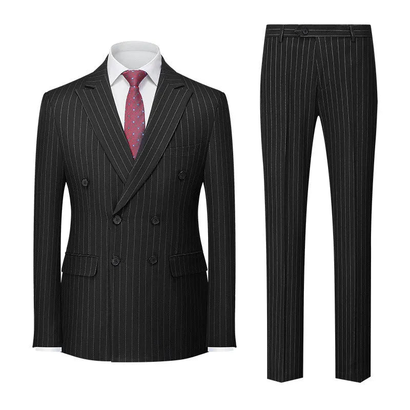 Men's striped slim fit two-button suit jacket and trousers in acetate blend fabric