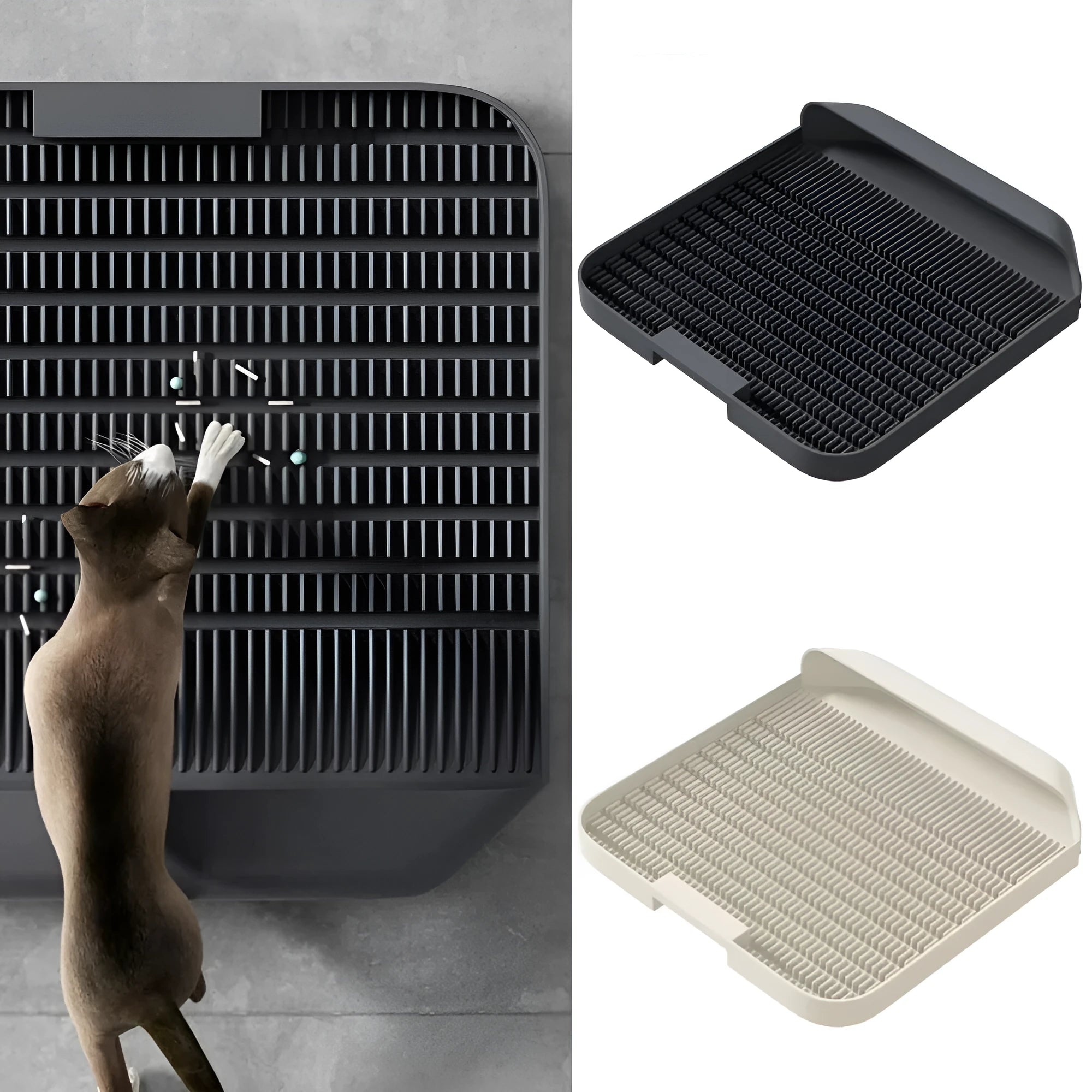 Large black cat litter pedal with slanted mouth design and raised foot pad measuring 37x37cm
