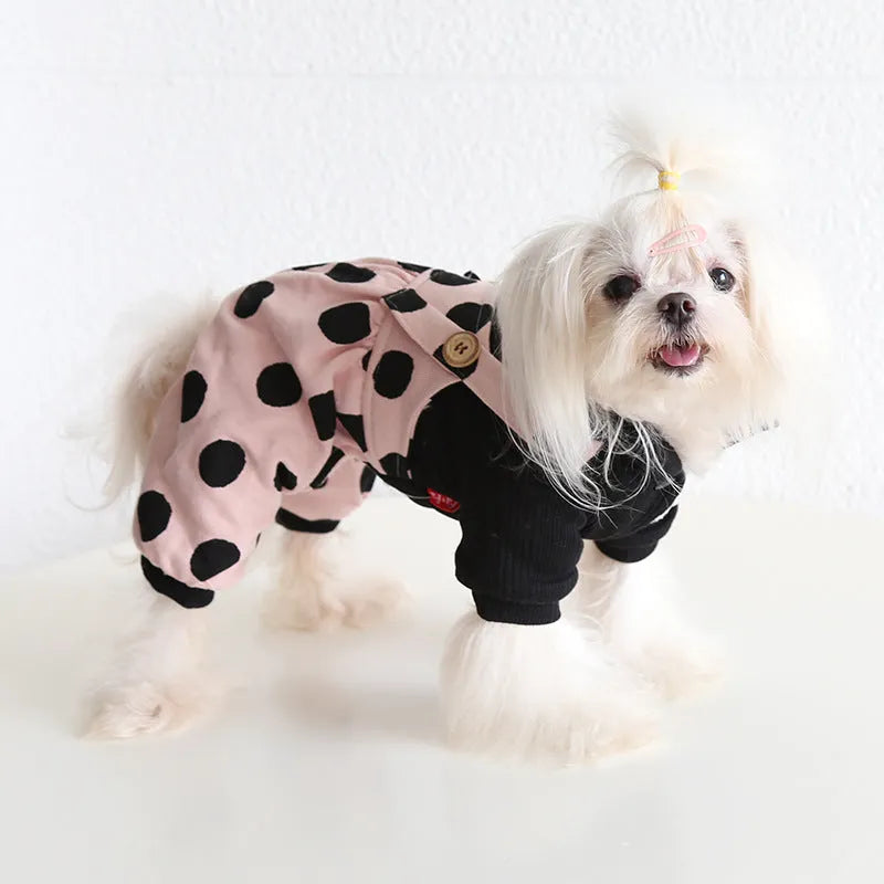 Lapel shoulder strap couple dog clothes in four-legged and skirt styles for small to medium dogs