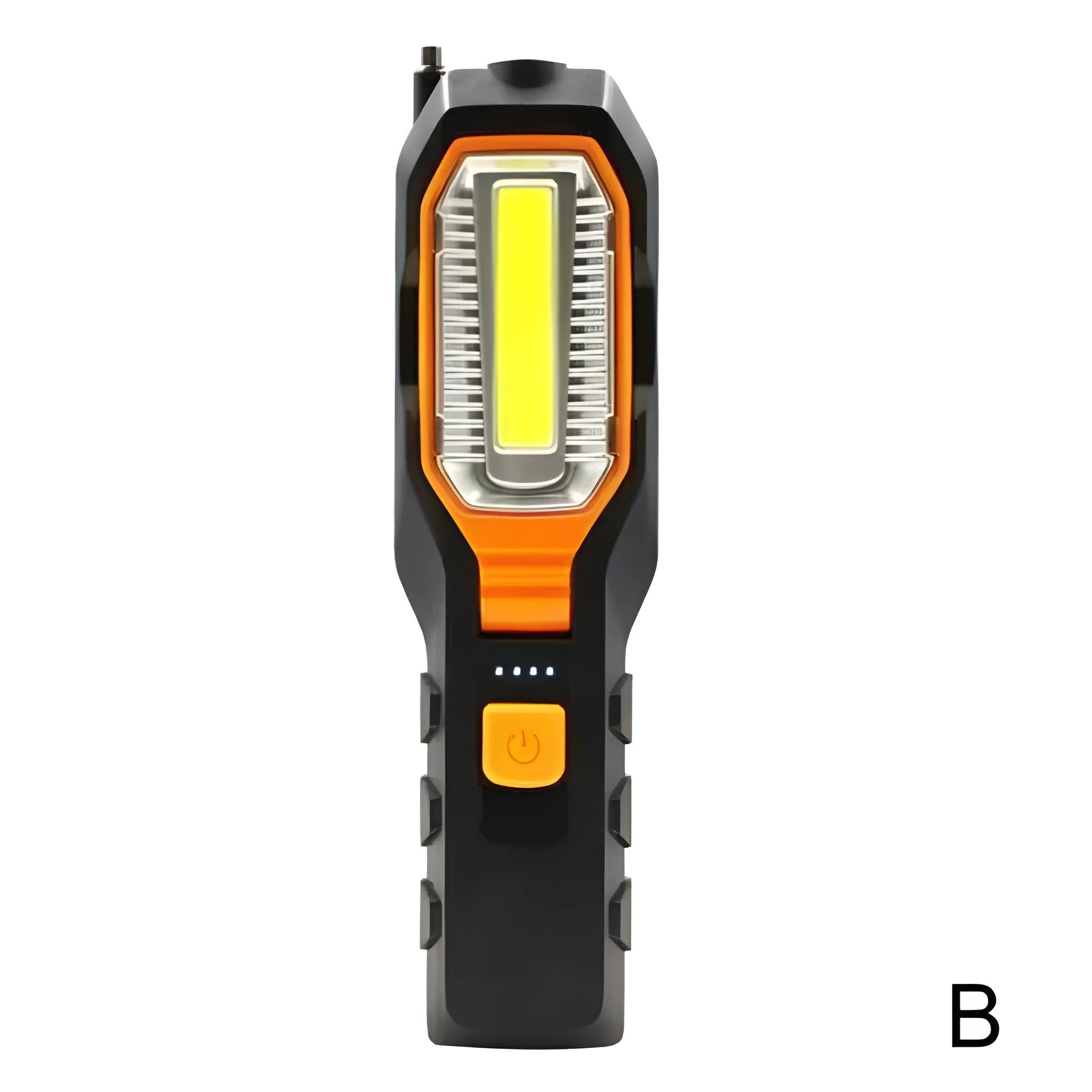 Multifunctional COB work light in ABS plastic housing with LED light, available as dry battery or rechargeable USB model